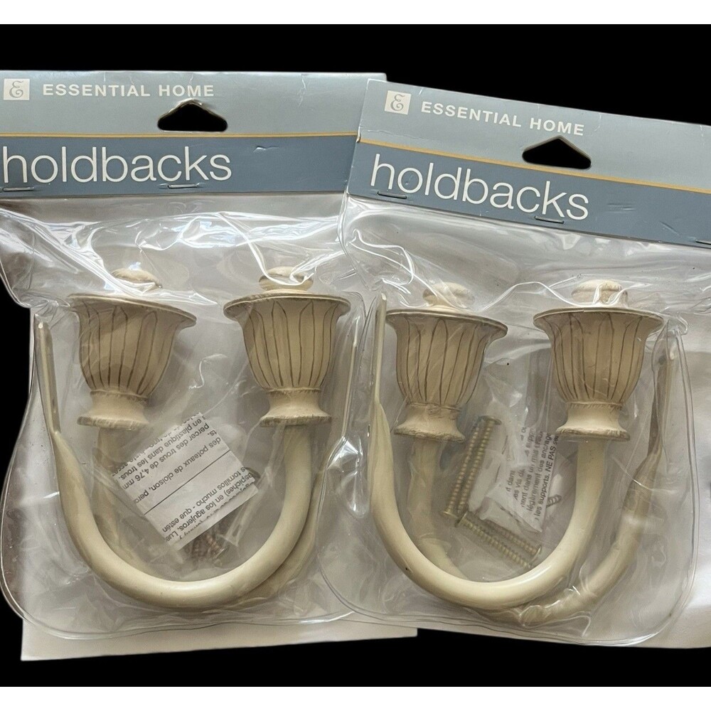 Essential Home Curtain Tie Back Brackets Antique White TWO PACKS NIP